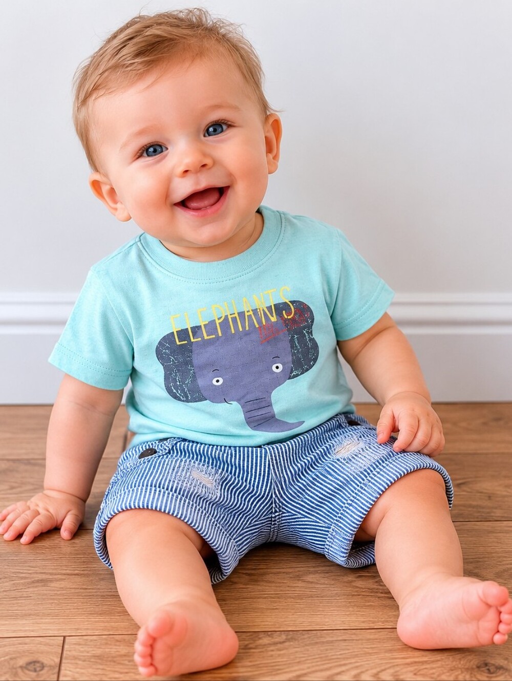 Elephant Graphic Tee and Striped Shorts Set